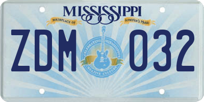 MS license plate ZDM032