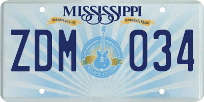 MS license plate ZDM034