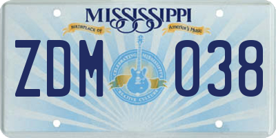 MS license plate ZDM038