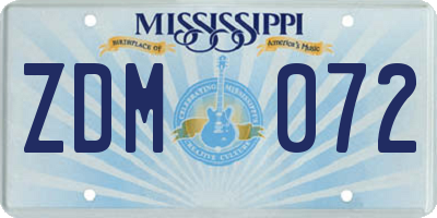 MS license plate ZDM072