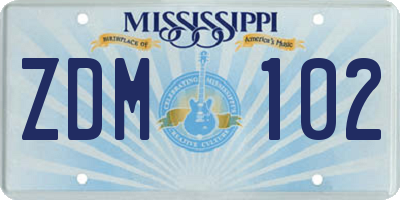 MS license plate ZDM102