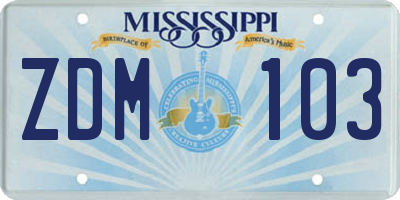 MS license plate ZDM103
