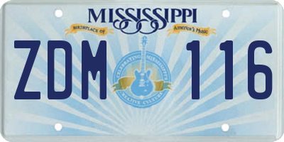 MS license plate ZDM116