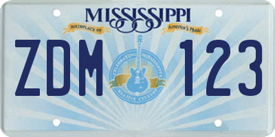 MS license plate ZDM123