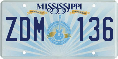 MS license plate ZDM136