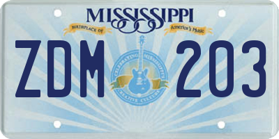 MS license plate ZDM203