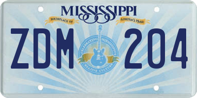 MS license plate ZDM204