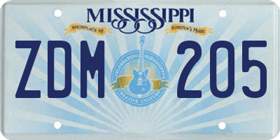 MS license plate ZDM205