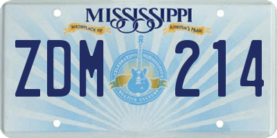 MS license plate ZDM214