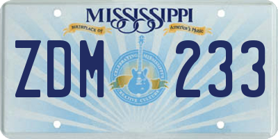 MS license plate ZDM233