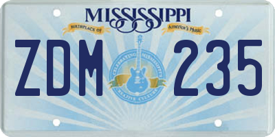 MS license plate ZDM235