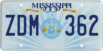 MS license plate ZDM362
