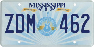 MS license plate ZDM462