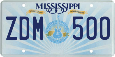 MS license plate ZDM500