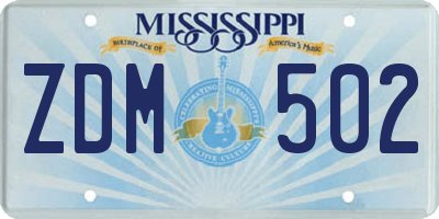 MS license plate ZDM502