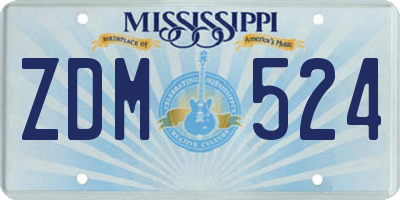 MS license plate ZDM524
