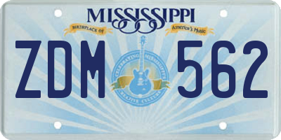 MS license plate ZDM562