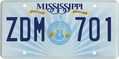 MS license plate ZDM701