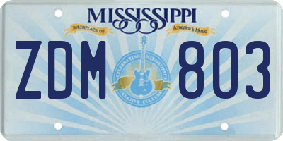 MS license plate ZDM803