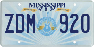 MS license plate ZDM920