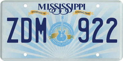 MS license plate ZDM922