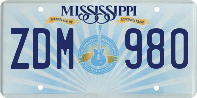 MS license plate ZDM980