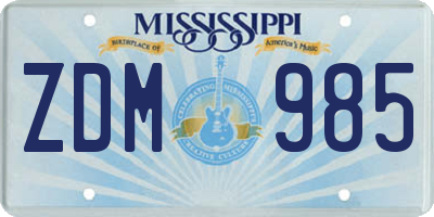 MS license plate ZDM985