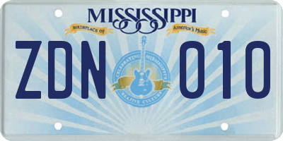 MS license plate ZDN010