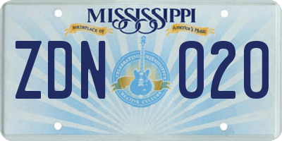 MS license plate ZDN020