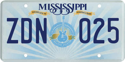 MS license plate ZDN025