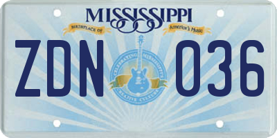 MS license plate ZDN036