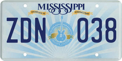 MS license plate ZDN038
