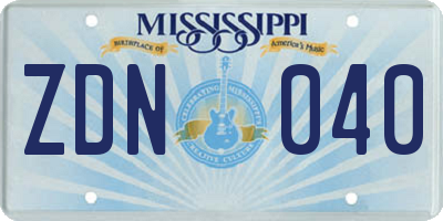 MS license plate ZDN040