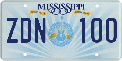 MS license plate ZDN100