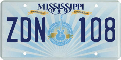 MS license plate ZDN108