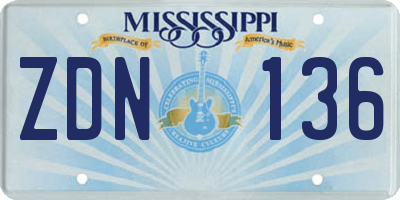 MS license plate ZDN136