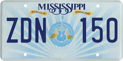 MS license plate ZDN150