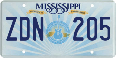 MS license plate ZDN205