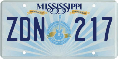 MS license plate ZDN217