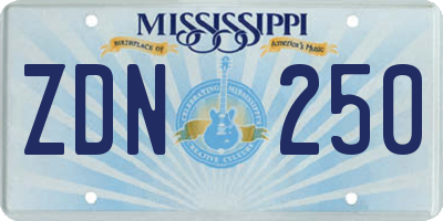 MS license plate ZDN250