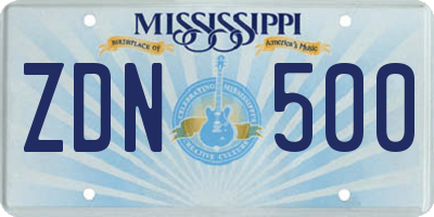MS license plate ZDN500