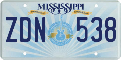 MS license plate ZDN538