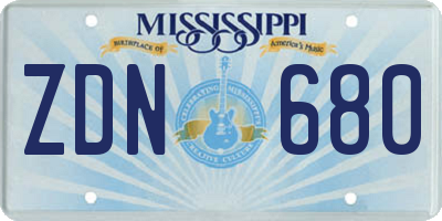 MS license plate ZDN680