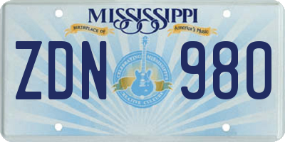 MS license plate ZDN980