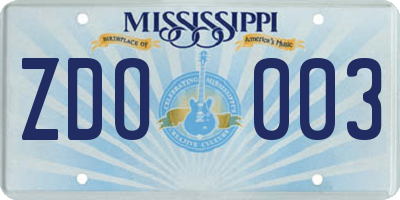 MS license plate ZDO003
