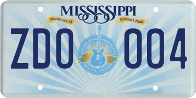 MS license plate ZDO004