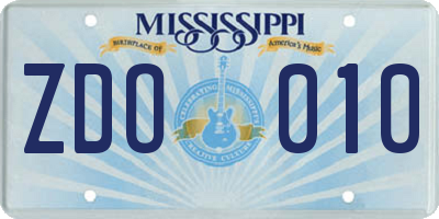 MS license plate ZDO010