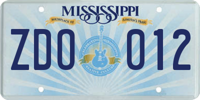 MS license plate ZDO012