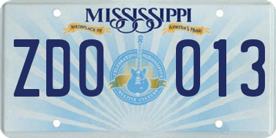 MS license plate ZDO013