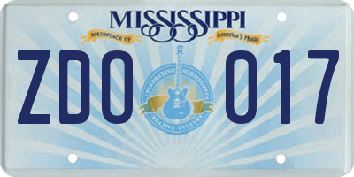 MS license plate ZDO017